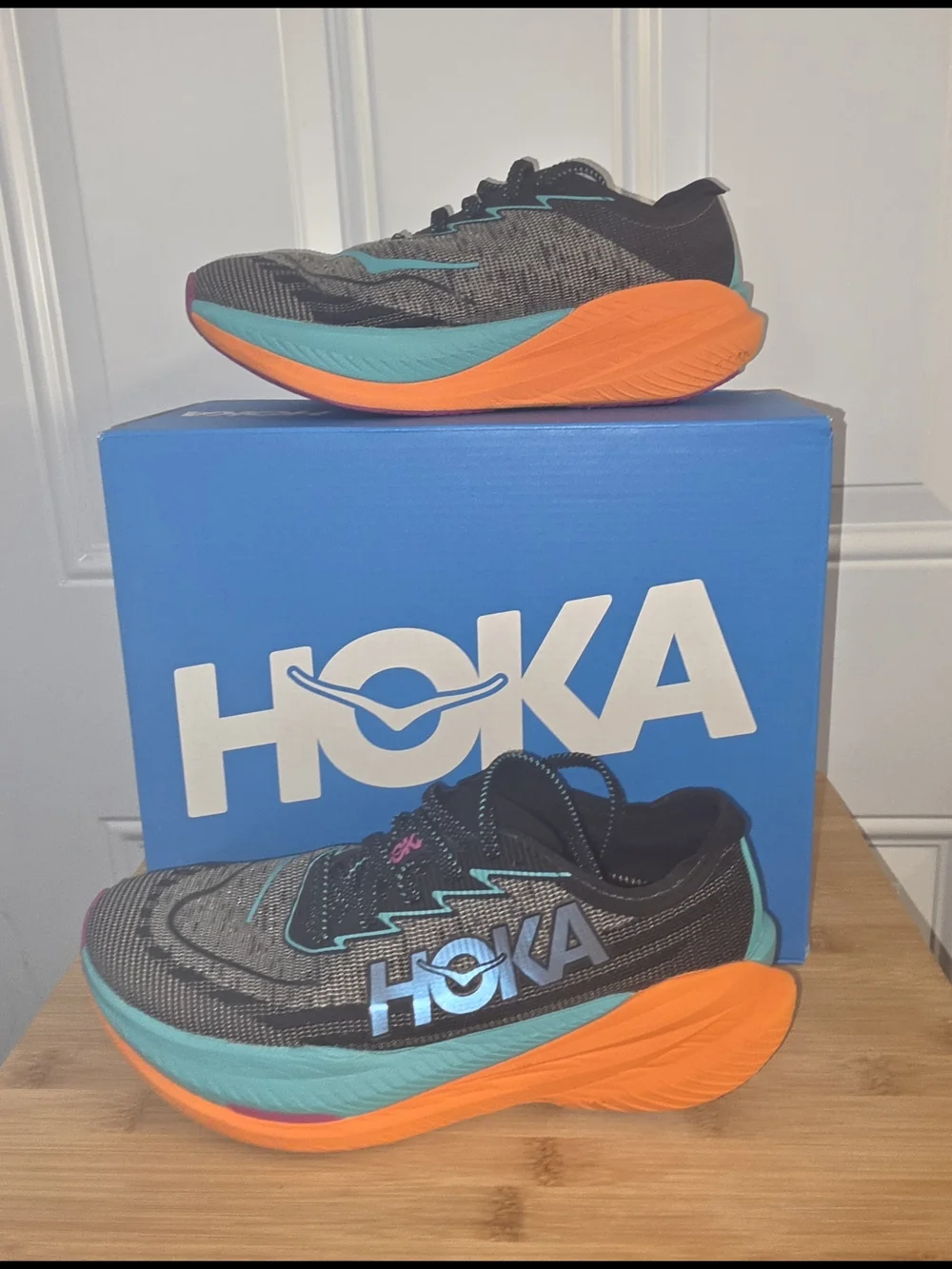 HOKA Mach X2 Womens Running Shoes - Black with Teal & Orange